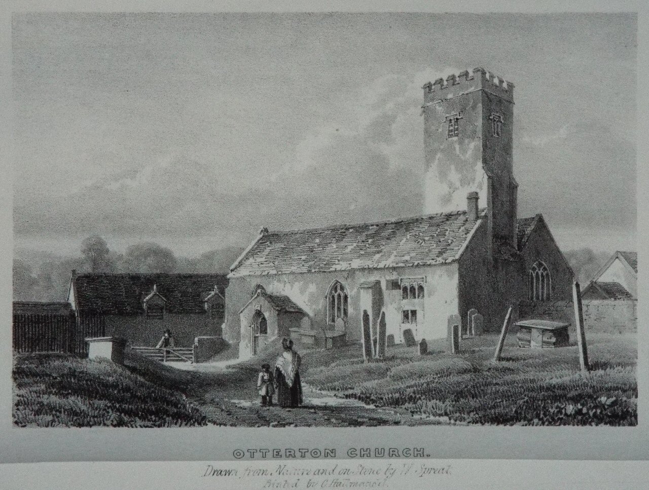 Lithograph - Otterton Church. - Spreat